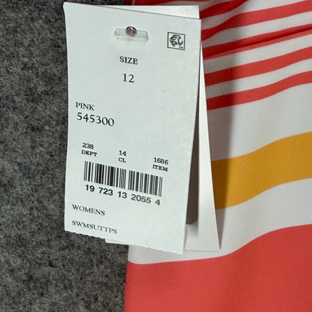Lands End Tankini Top Womens 12 Peach Orange Pink Stripe Wired Cup Beach Swim - Picture 11 of 14